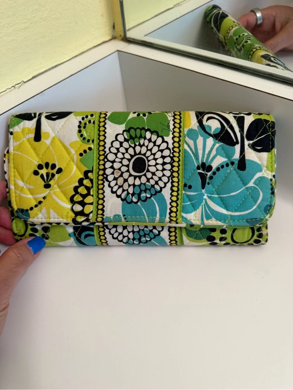 Vera Bradley Green Multi Quilted Wallet & Coin Purse Set